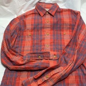 Men’s J Crew Red Blue white Flannel Button Down Long Sleeve Shirt Size Medium